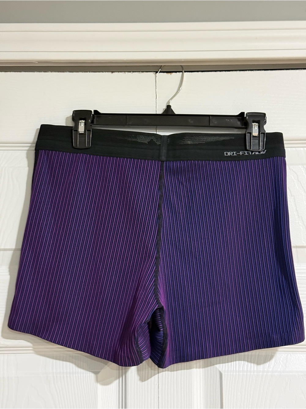 Nike Women's Purple Pinstripe Running Shorts with Red Swoosh - Picture 3 of 4